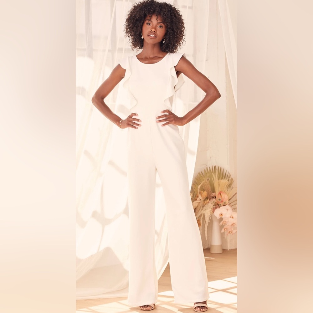 Lulus Feel Your Love White Ruffle Jumpsuit